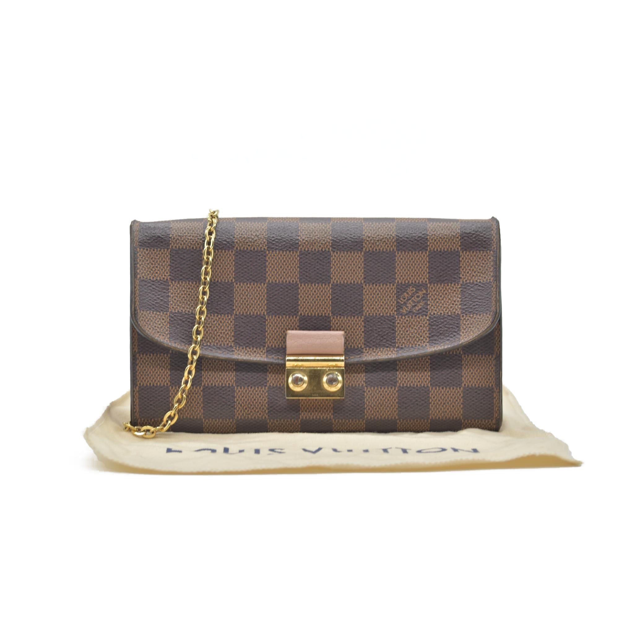 $1300 Louis Vuitton Damier Ebene Croisette Wallet on Chain