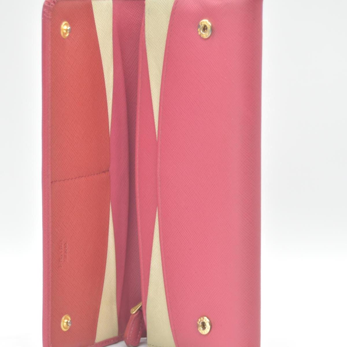 $975 Prada Saffiano Metal Continental Flap Wallet Pink CONSIGNMENT