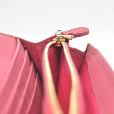 $975 Prada Saffiano Metal Continental Flap Wallet Pink CONSIGNMENT