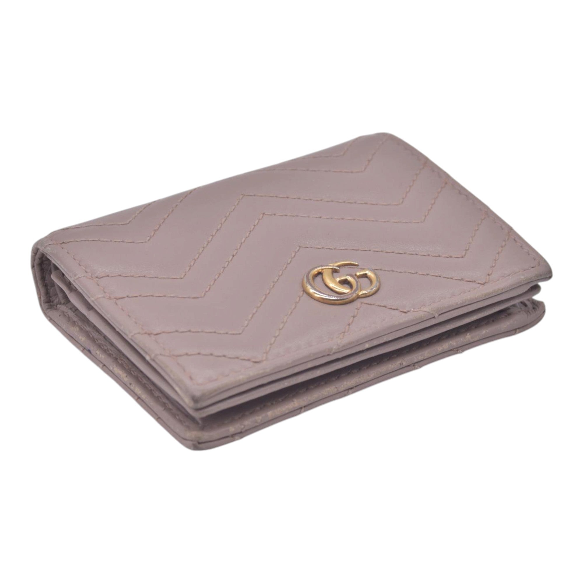 $550 GUCCI GG Marmont Matelasse Card Case Wallet Dusty Pink CONSIGNMENT 10021637