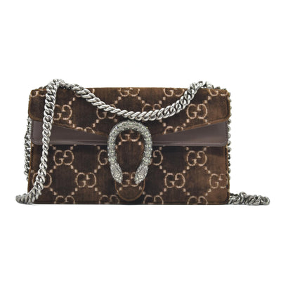 $2800 Gucci Velvet Moon Calfskin Crystal GG Monogram Small Dionysus Shoulder Bag Brown Vintage Cocoa Black Diamond