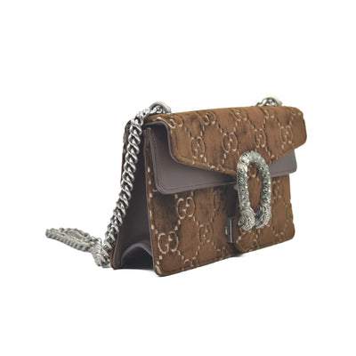 $2800 Gucci Velvet Moon Calfskin Crystal GG Monogram Small Dionysus Shoulder Bag Brown Vintage Cocoa Black Diamond