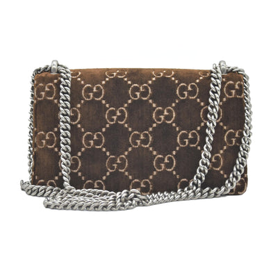 $2800 Gucci Velvet Moon Calfskin Crystal GG Monogram Small Dionysus Shoulder Bag Brown Vintage Cocoa Black Diamond