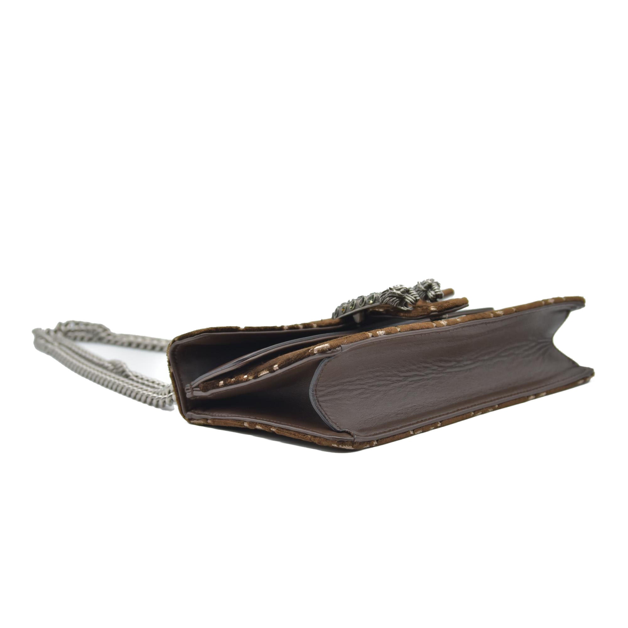 $2800 Gucci Velvet Moon Calfskin Crystal GG Monogram Small Dionysus Shoulder Bag Brown Vintage Cocoa Black Diamond