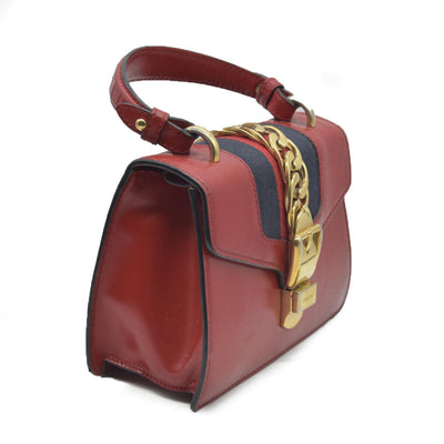 $1980 Gucci  Calfskin Mini Sylvie Chain Shoulder Bag Hibiscus Red