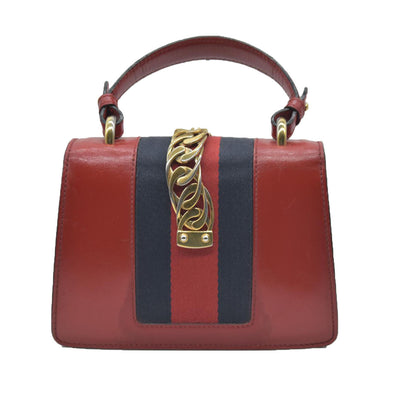 $1980 Gucci  Calfskin Mini Sylvie Chain Shoulder Bag Hibiscus Red