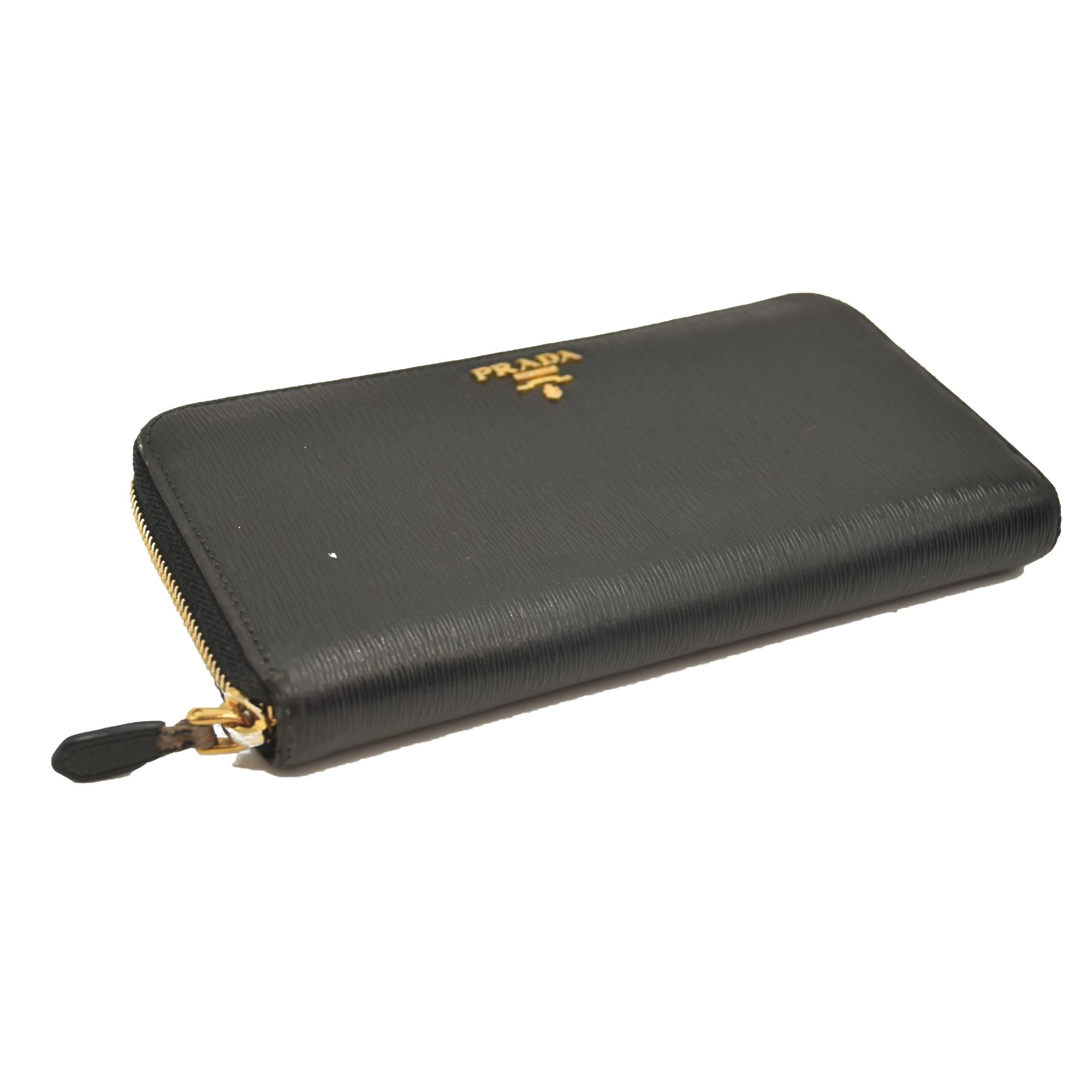 Prada  Saffiano Metal Zip Around Wallet Black