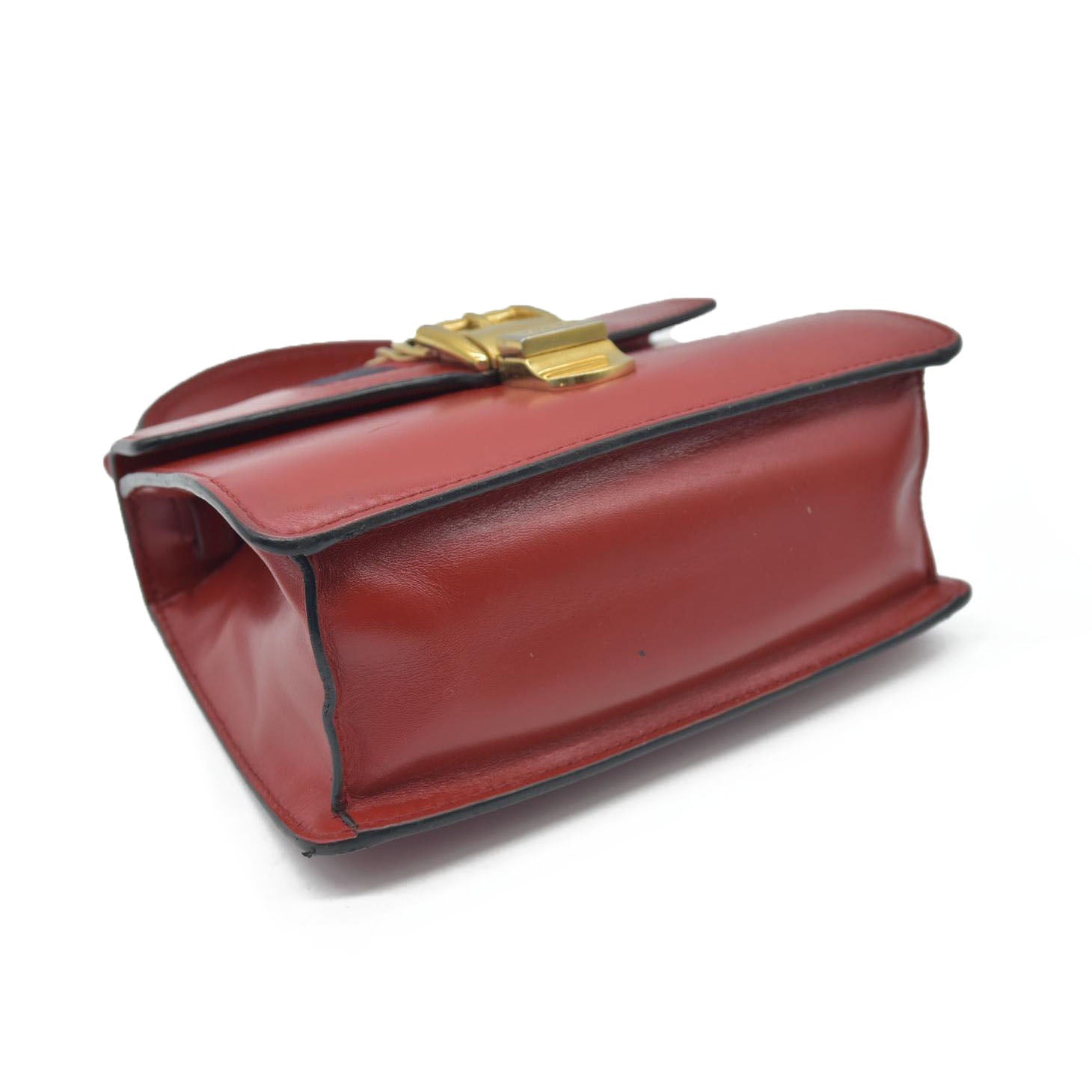 $1980 Gucci  Calfskin Mini Sylvie Chain Shoulder Bag Hibiscus Red