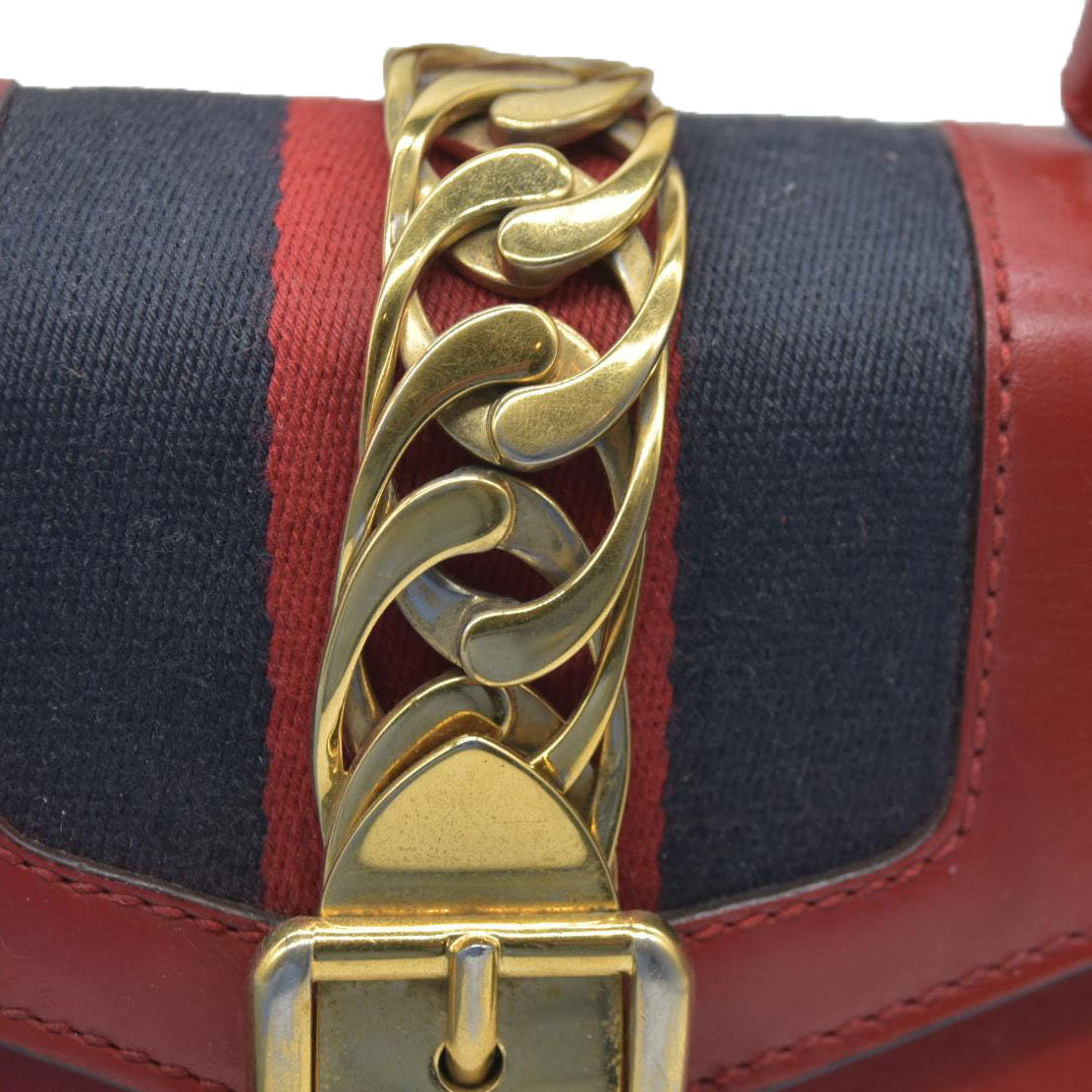 $1980 Gucci  Calfskin Mini Sylvie Chain Shoulder Bag Hibiscus Red