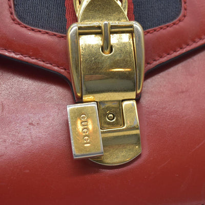 $1980 Gucci  Calfskin Mini Sylvie Chain Shoulder Bag Hibiscus Red