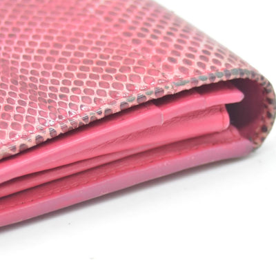 $790 BVLGARI Leather Bifold Long Wallet Pink Croc CONSIGNMENT