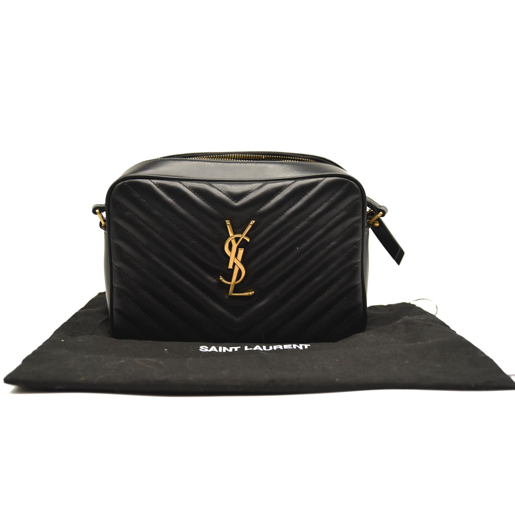 SAINT LAURENT Calfskin Matelasse Monogram Lou Camera Bag Black