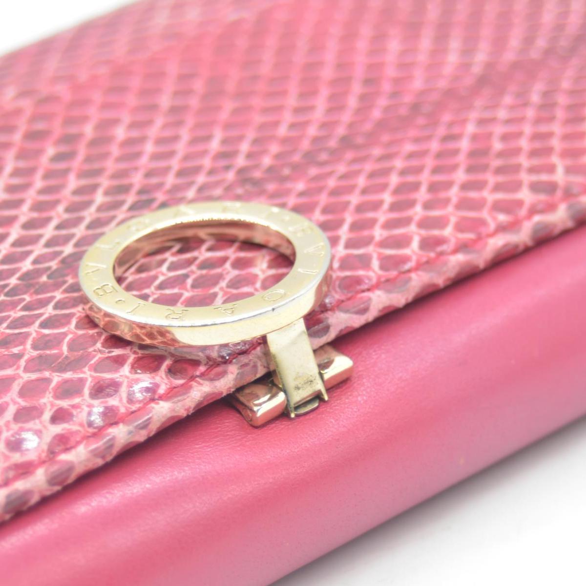 $790 BVLGARI Leather Bifold Long Wallet Pink Croc CONSIGNMENT