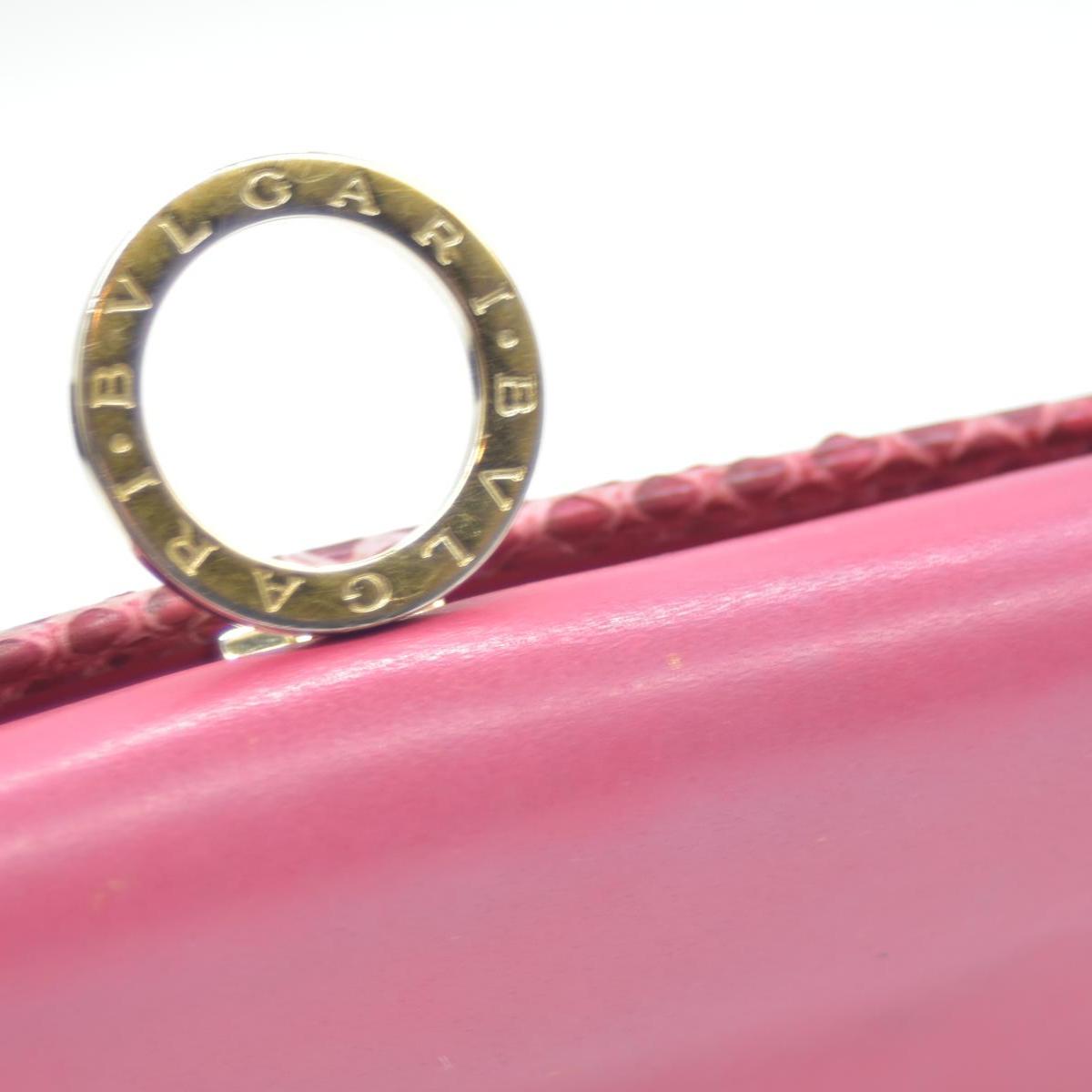 $790 BVLGARI Leather Bifold Long Wallet Pink Croc CONSIGNMENT