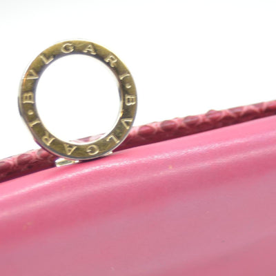$790 BVLGARI Leather Bifold Long Wallet Pink Croc CONSIGNMENT