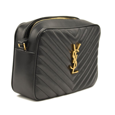 SAINT LAURENT Calfskin Matelasse Monogram Lou Camera Bag Black