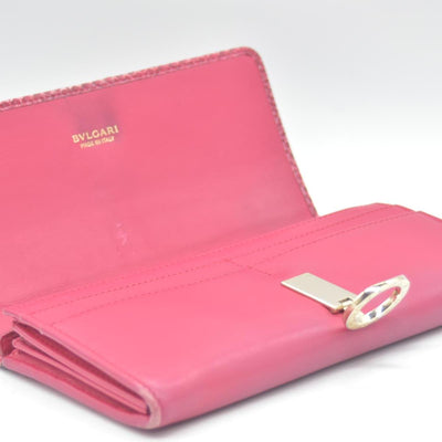 $790 BVLGARI Leather Bifold Long Wallet Pink Croc CONSIGNMENT