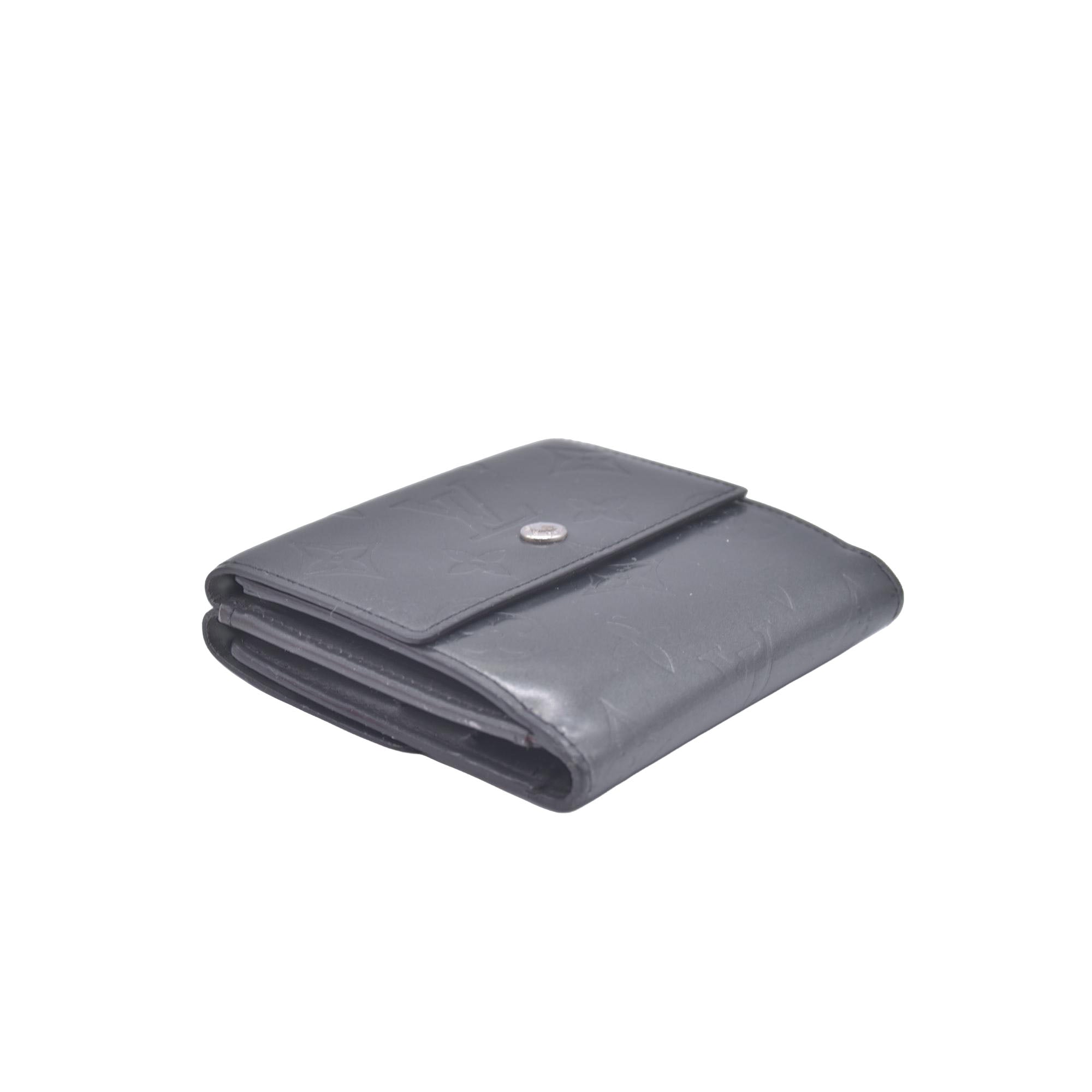 $605 2003 Louis Vuitton Metallic Matt Vernis Compact Wallet Grey TH0033 CONSIGNMENT 10020918