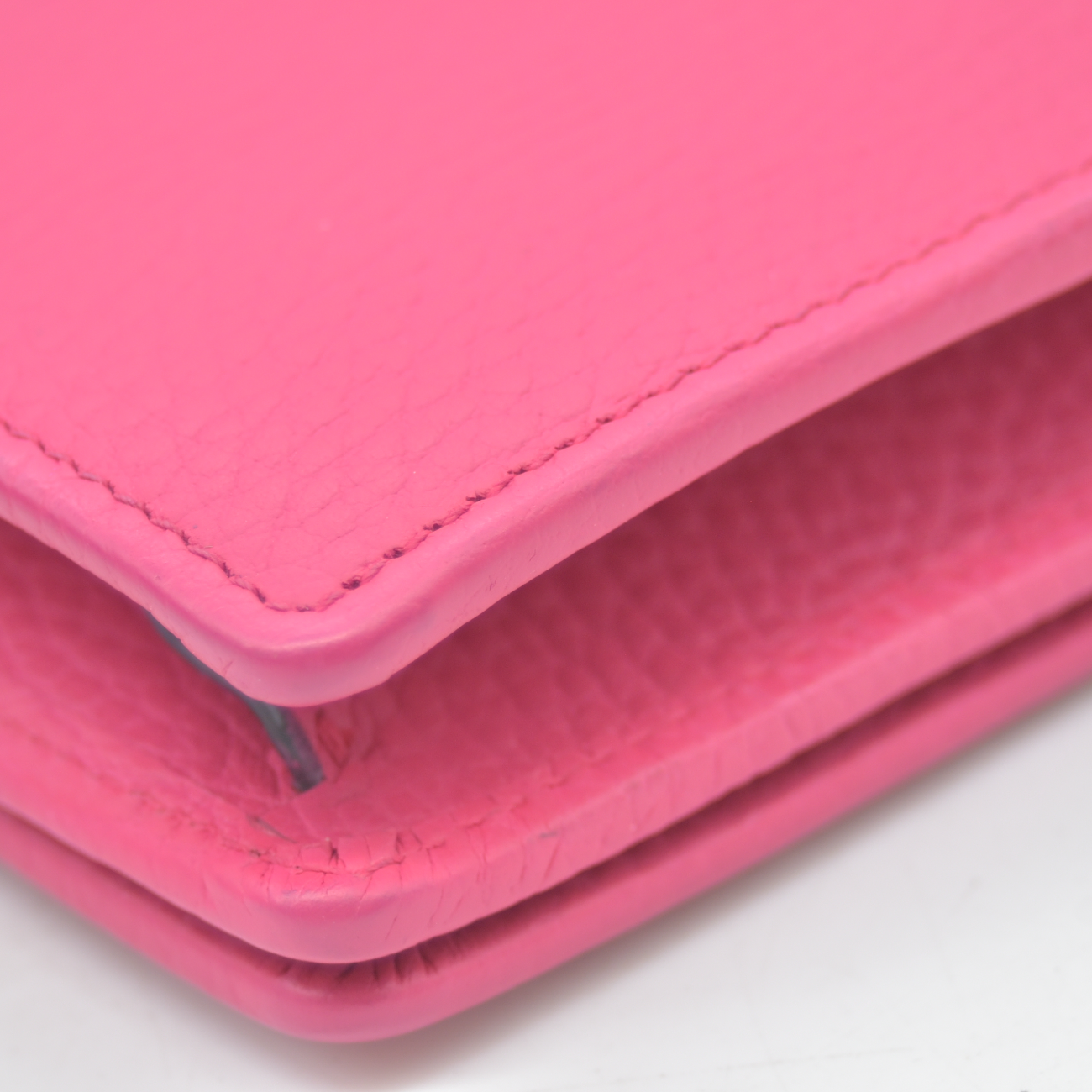 $1150 Gucci Dollar Calfskin Mini GG Marmont Chain Wallet Box Pink