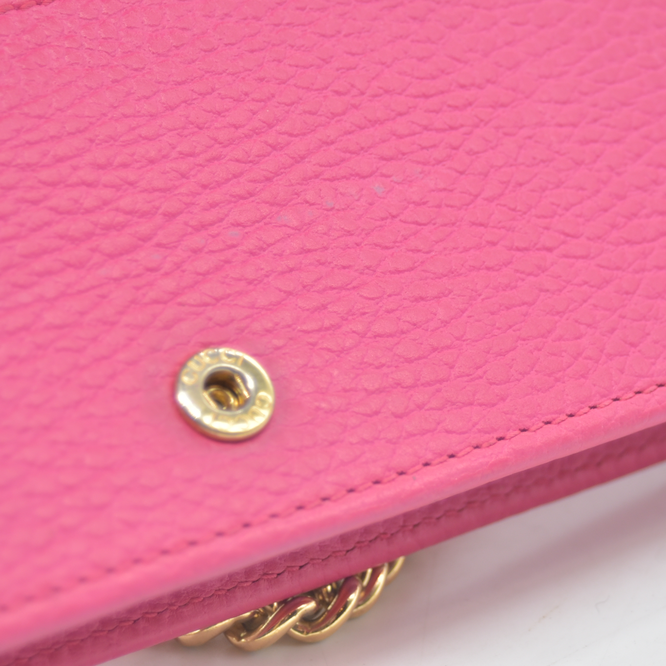 $1150 Gucci Dollar Calfskin Mini GG Marmont Chain Wallet Box Pink