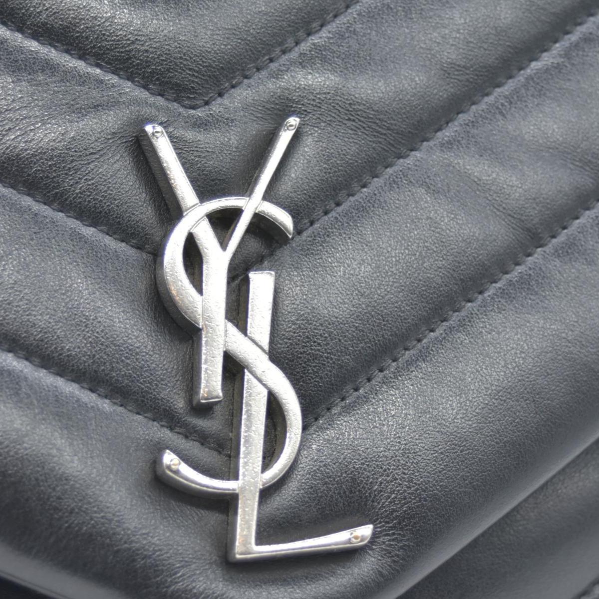 $3250 Saint Laurent Quilted Monogram Medium Loulou Chain Satchel Black
