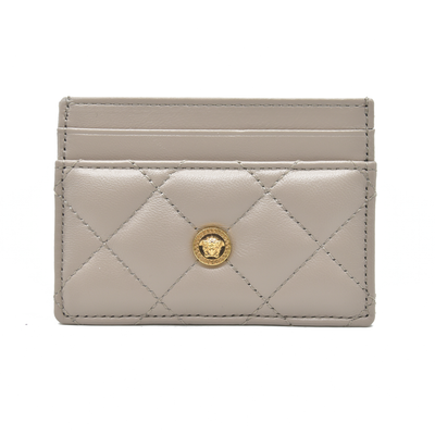 $295 Versace Medusa Quilted Card Holder Beige CONSIGNMENT