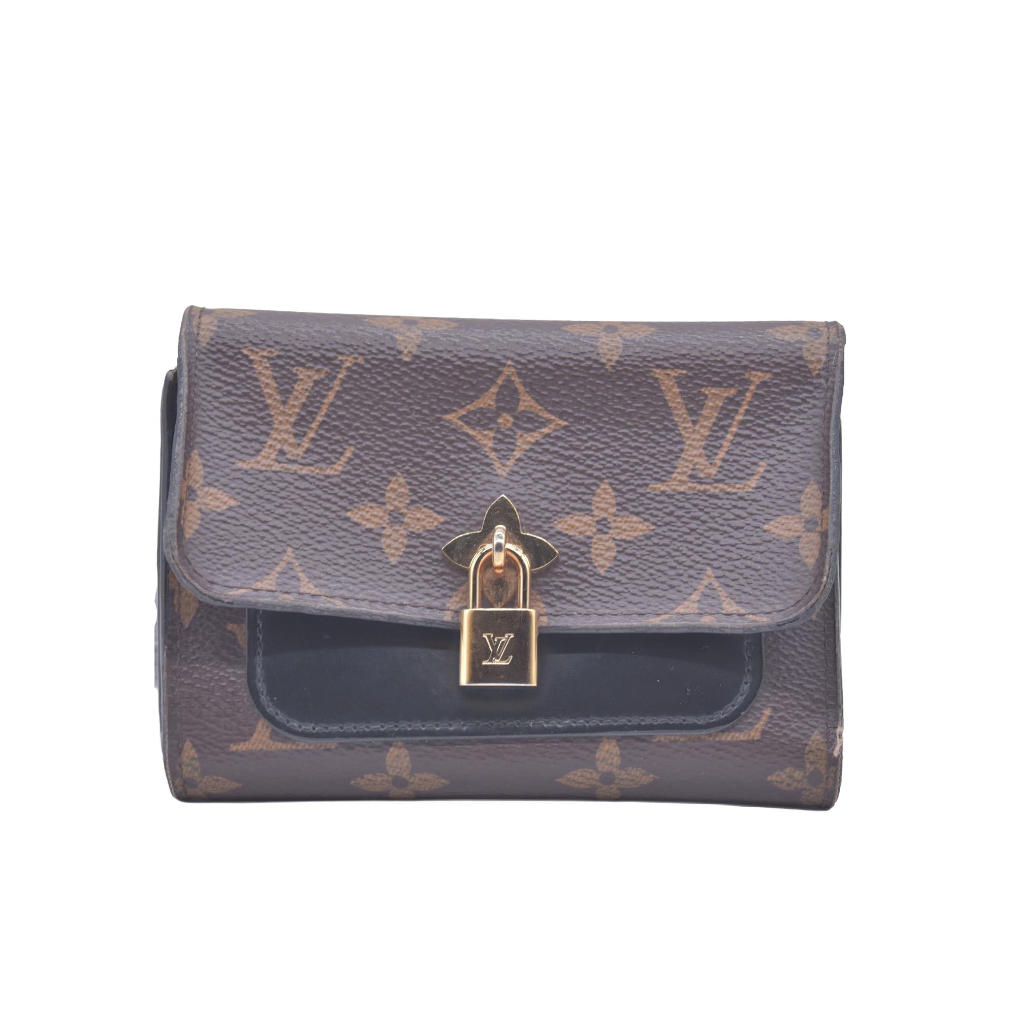 $820 2012 Louis Vuitton Monogram Flower Lock Compact Wallet Black SP4182 CONSIGNMENT