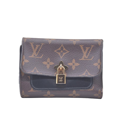 $820 2012 Louis Vuitton Monogram Flower Lock Compact Wallet Black SP4182 CONSIGNMENT