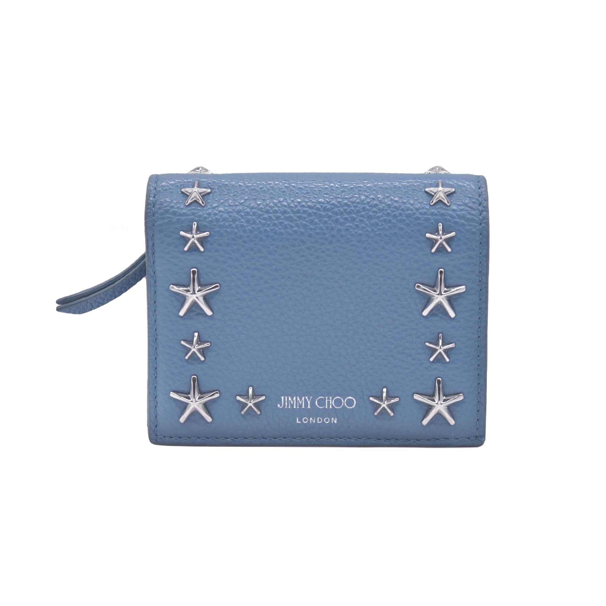 $650 Jimmy Choo Zip Around Compact Star Wallet Blue CONSIGNMENT