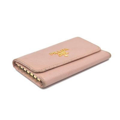 $345 Prada Saffiano Metal 6 Key Holder Beige Pink