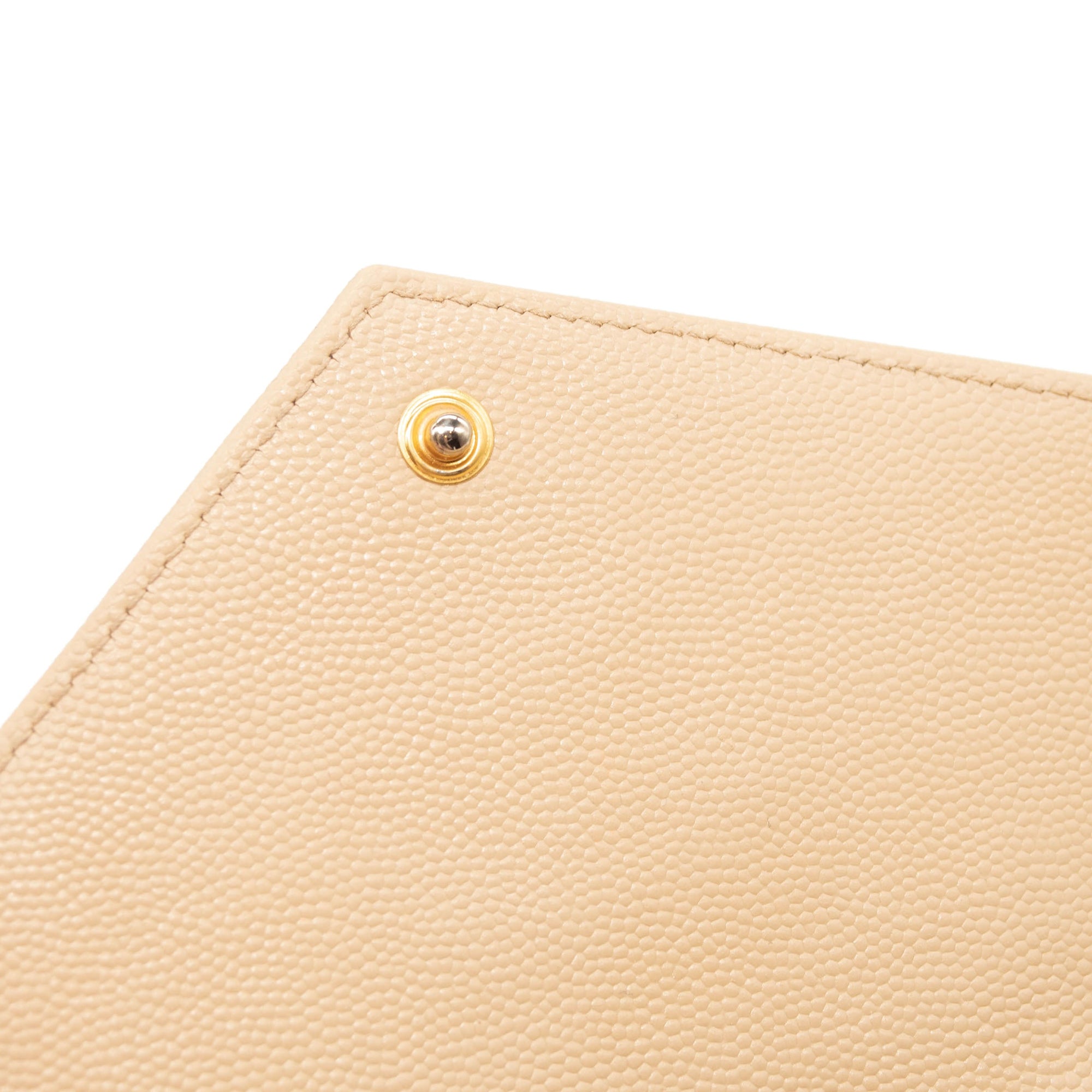 SAINT LAURENT Grain De Poudre Matelasse Chevron Monogram Envelope Chain Wallet Beige