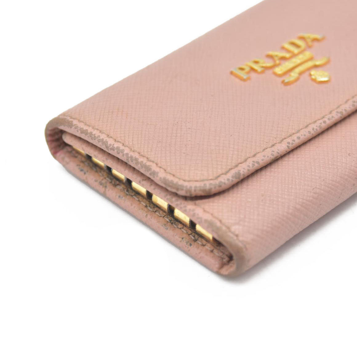 $345 Prada Saffiano Metal 6 Key Holder Beige Pink