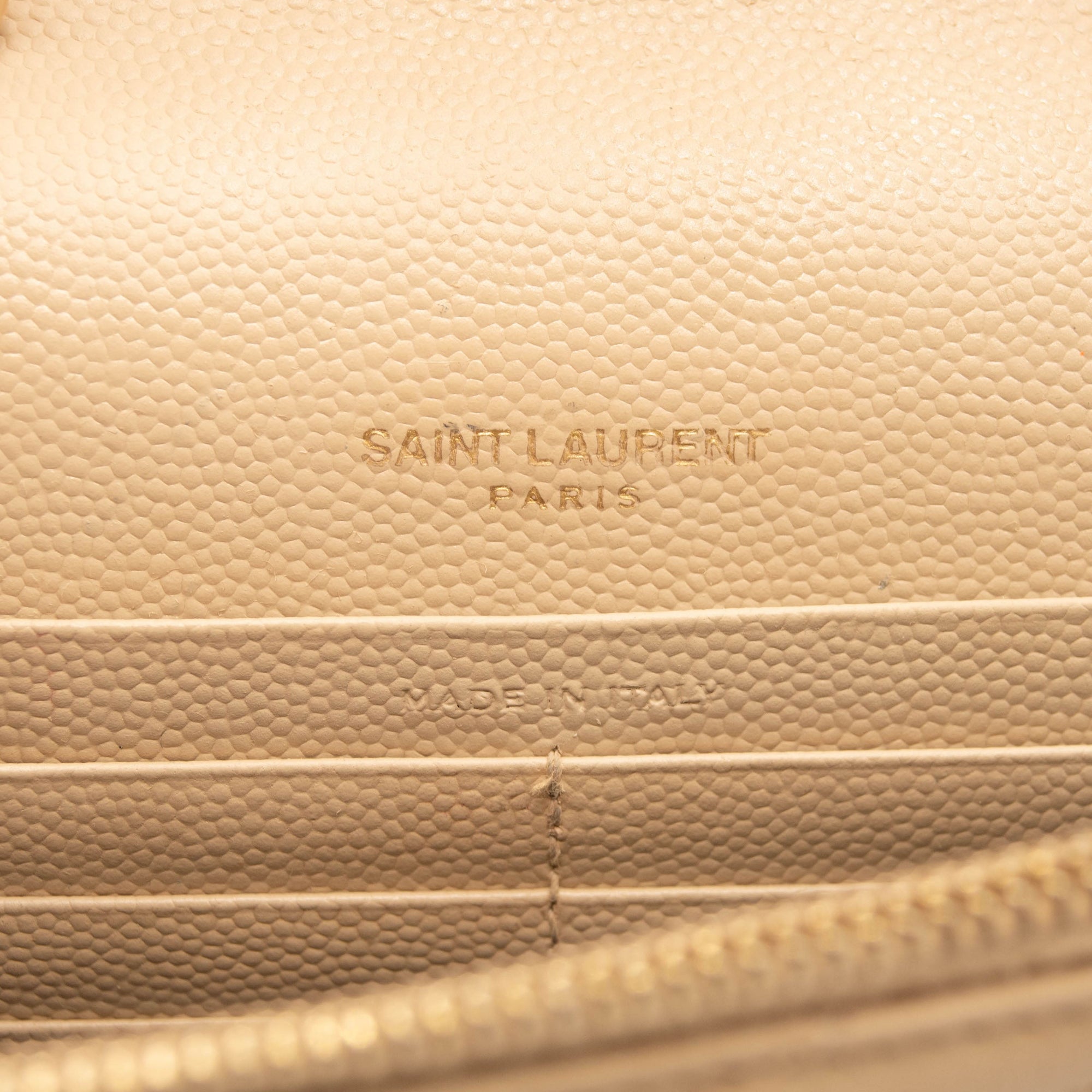 SAINT LAURENT Grain De Poudre Matelasse Chevron Monogram Envelope Chain Wallet Beige
