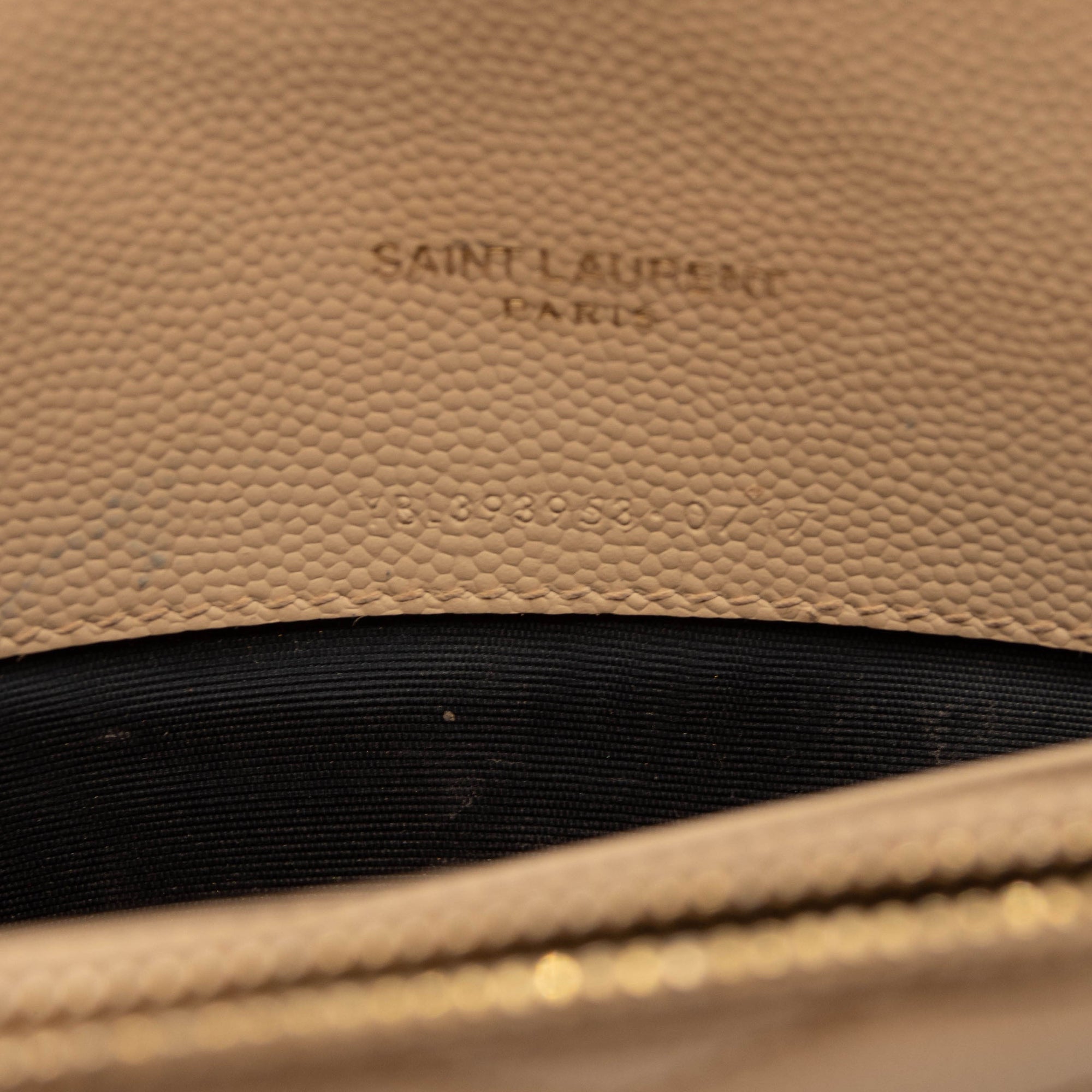 SAINT LAURENT Grain De Poudre Matelasse Chevron Monogram Envelope Chain Wallet Beige