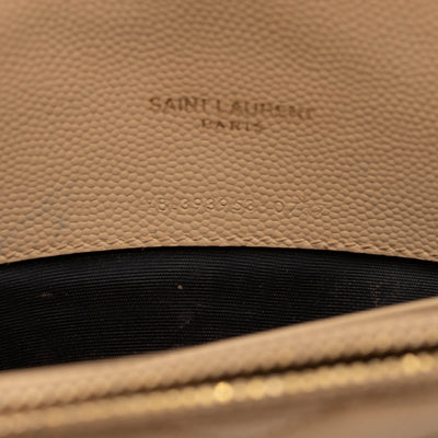 SAINT LAURENT Grain De Poudre Matelasse Chevron Monogram Envelope Chain Wallet Beige