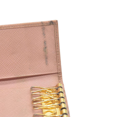 $345 Prada Saffiano Metal 6 Key Holder Beige Pink