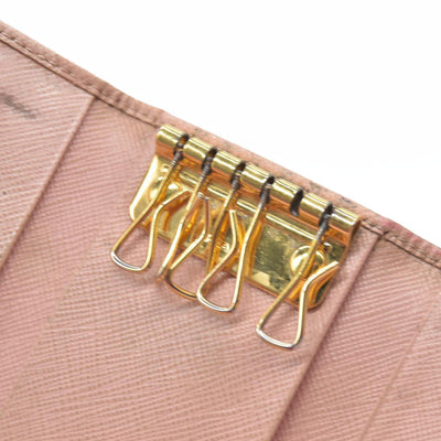 $345 Prada Saffiano Metal 6 Key Holder Beige Pink