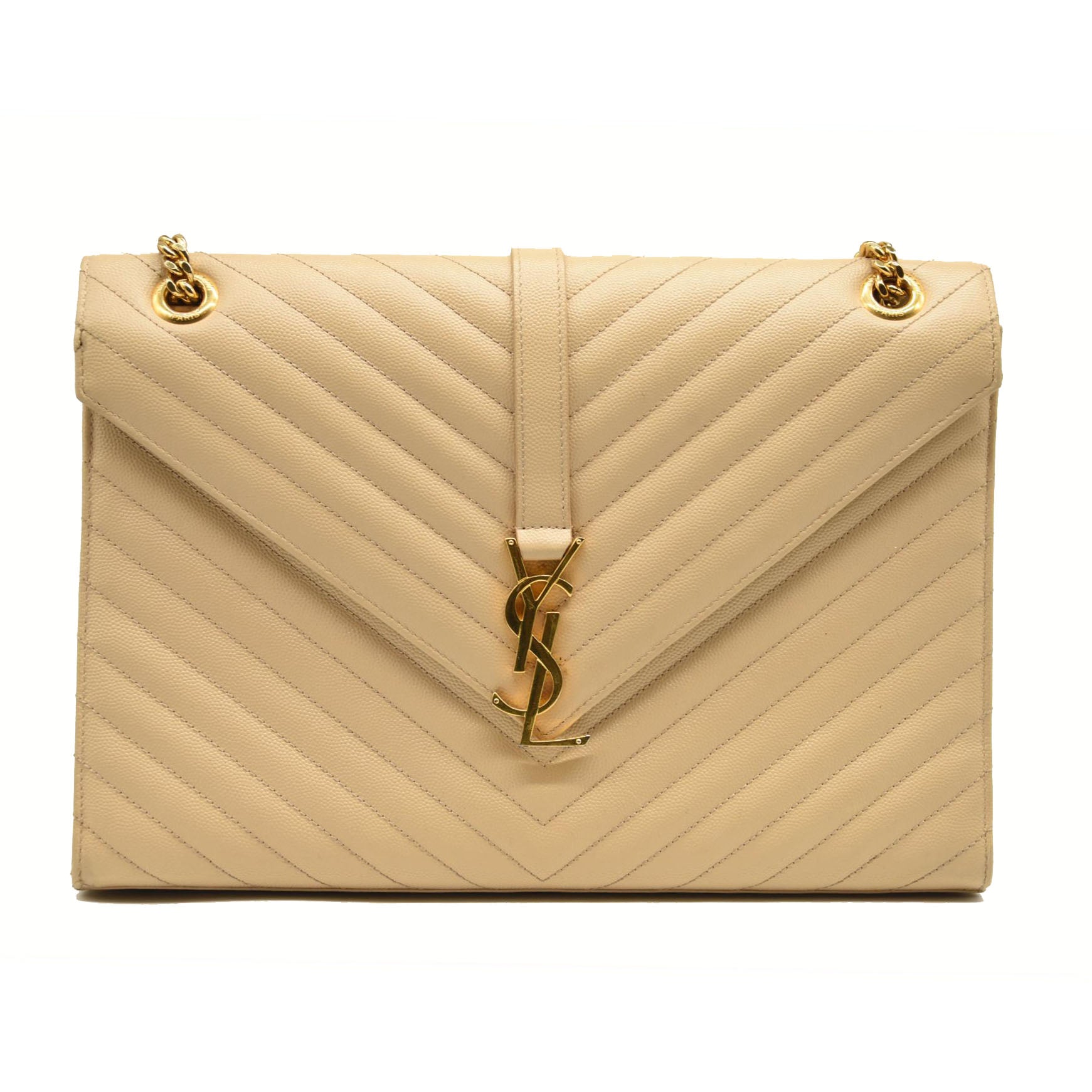 SAINT LAURENT Grain De Poudre Mixed Matelasse Large Triquilt Monogram Satchel Nude Powder