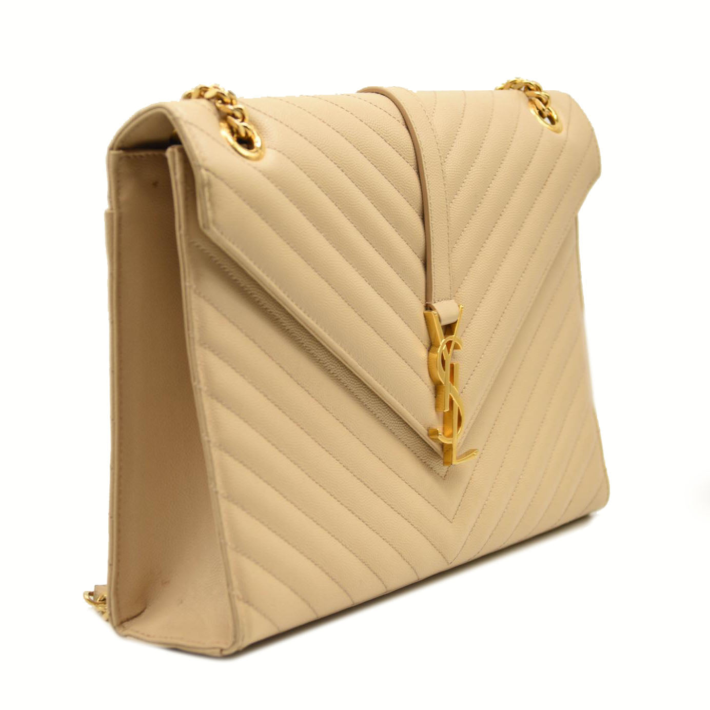 SAINT LAURENT Grain De Poudre Mixed Matelasse Large Triquilt Monogram Satchel Nude Powder