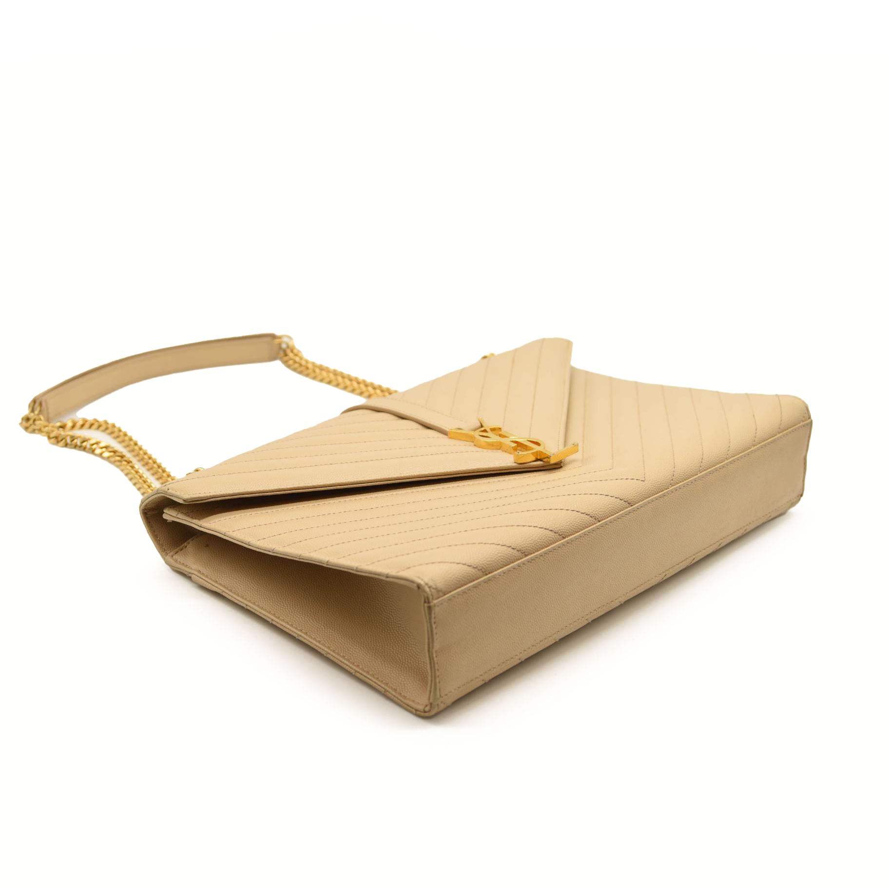 SAINT LAURENT Grain De Poudre Mixed Matelasse Large Triquilt Monogram Satchel Nude Powder