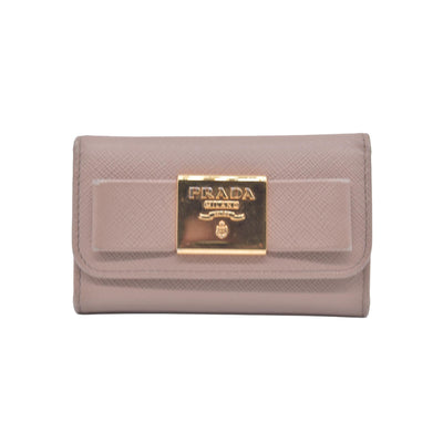 $595 Prada Saffiano Lux Leather Compact Wallet Beige CONSIGNMENT