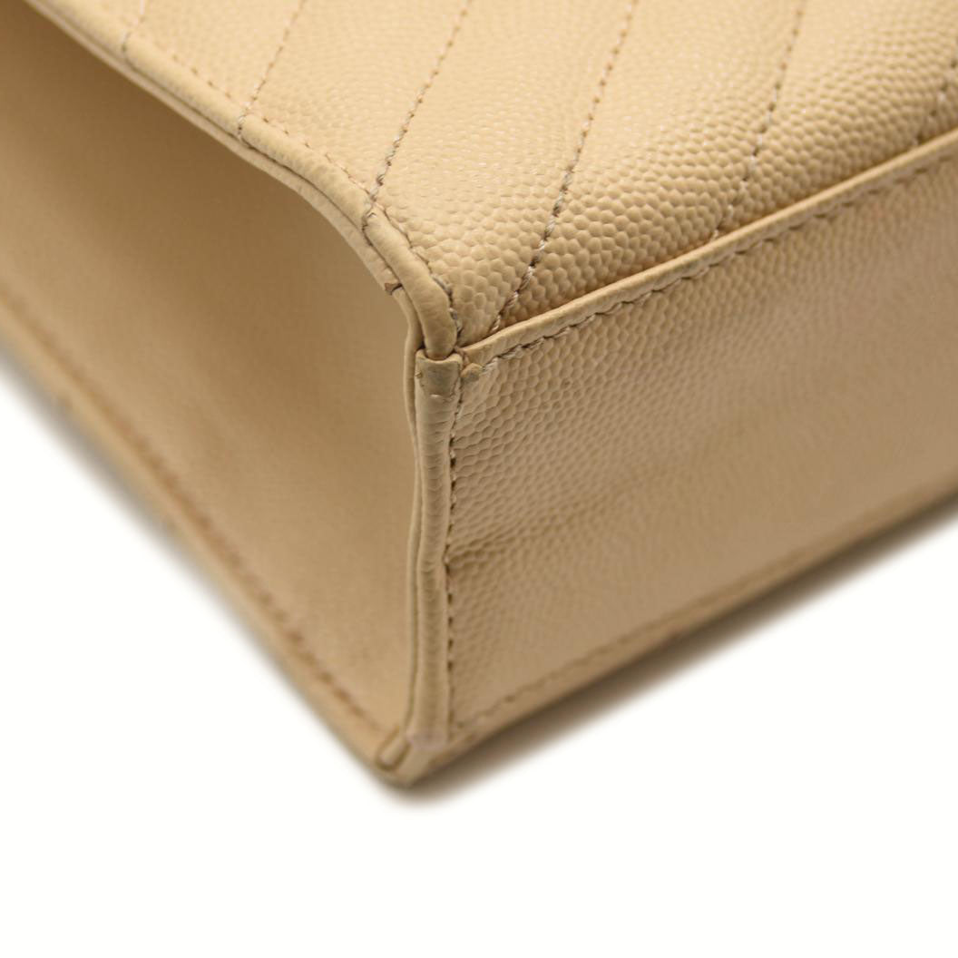 SAINT LAURENT Grain De Poudre Mixed Matelasse Large Triquilt Monogram Satchel Nude Powder