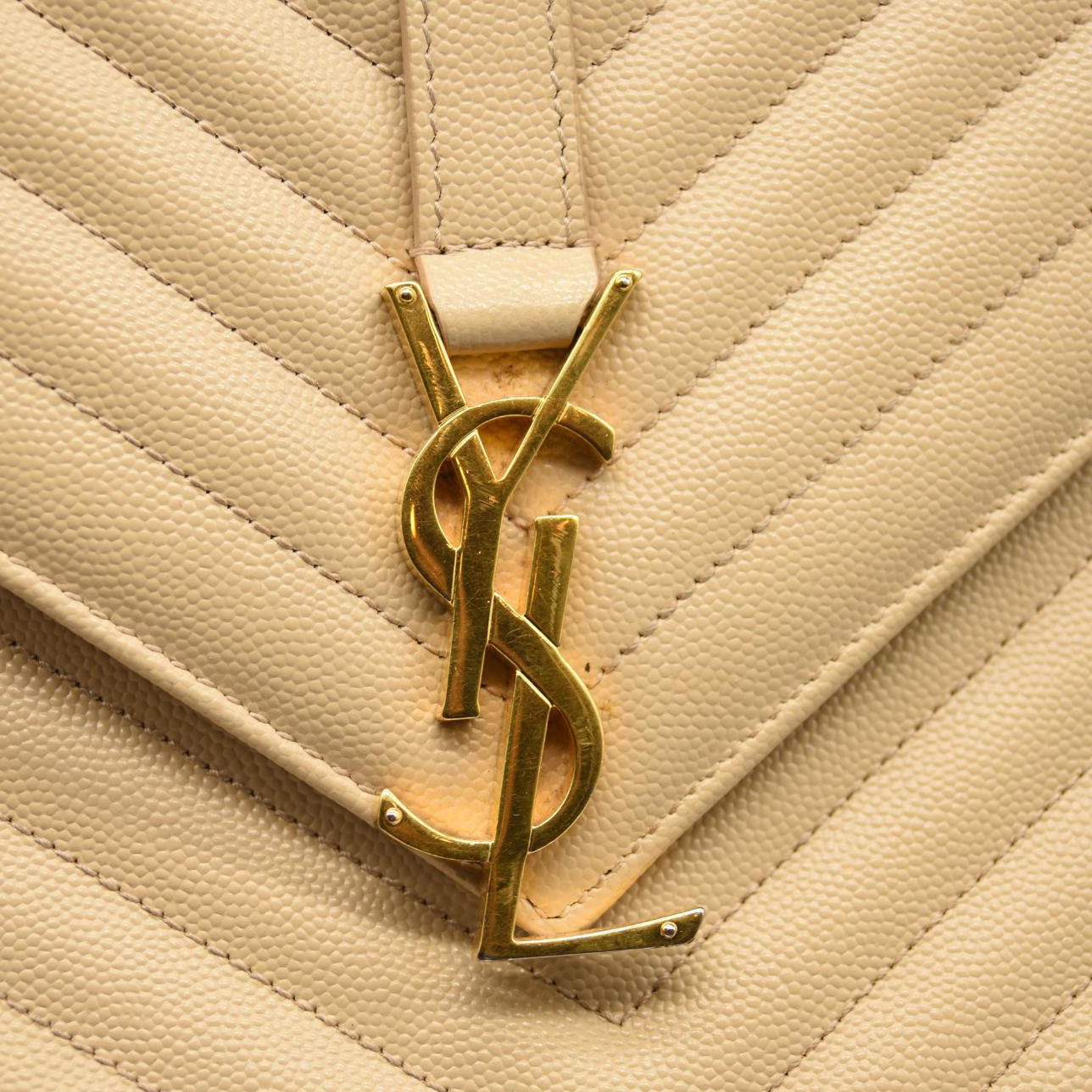 SAINT LAURENT Grain De Poudre Mixed Matelasse Large Triquilt Monogram Satchel Nude Powder