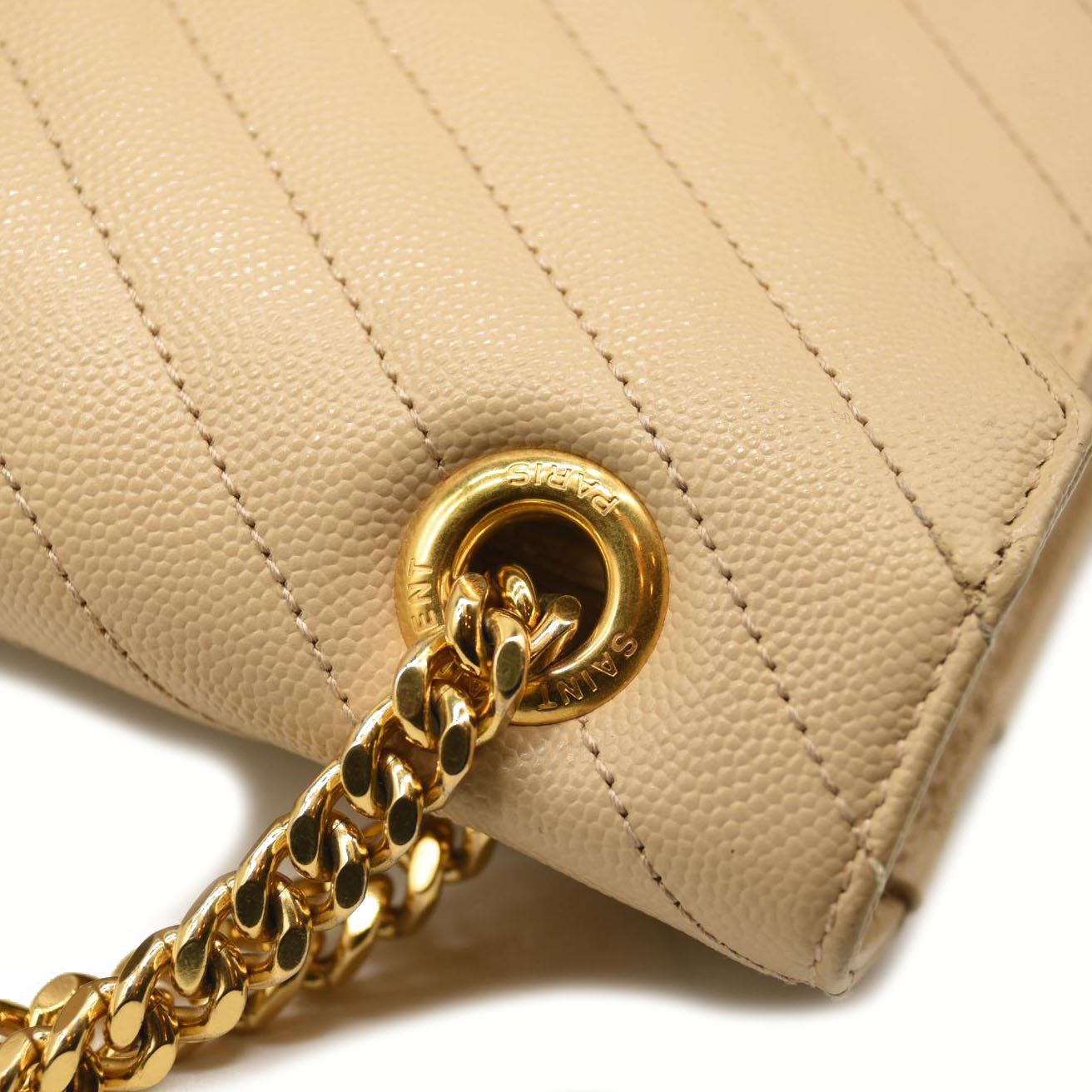 SAINT LAURENT Grain De Poudre Mixed Matelasse Large Triquilt Monogram Satchel Nude Powder