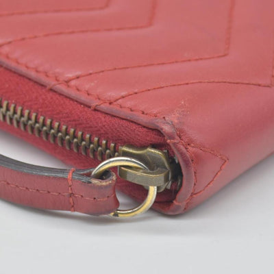 $730 Gucci Calfskin Matelasse GG Marmont Zip Around Wallet Hibiscus Red CONSIGNMENT