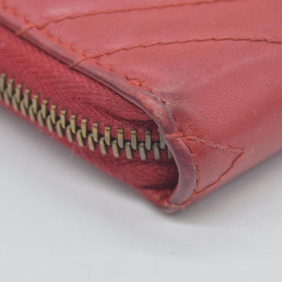 $730 Gucci Calfskin Matelasse GG Marmont Zip Around Wallet Hibiscus Red CONSIGNMENT