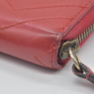 $730 Gucci Calfskin Matelasse GG Marmont Zip Around Wallet Hibiscus Red CONSIGNMENT