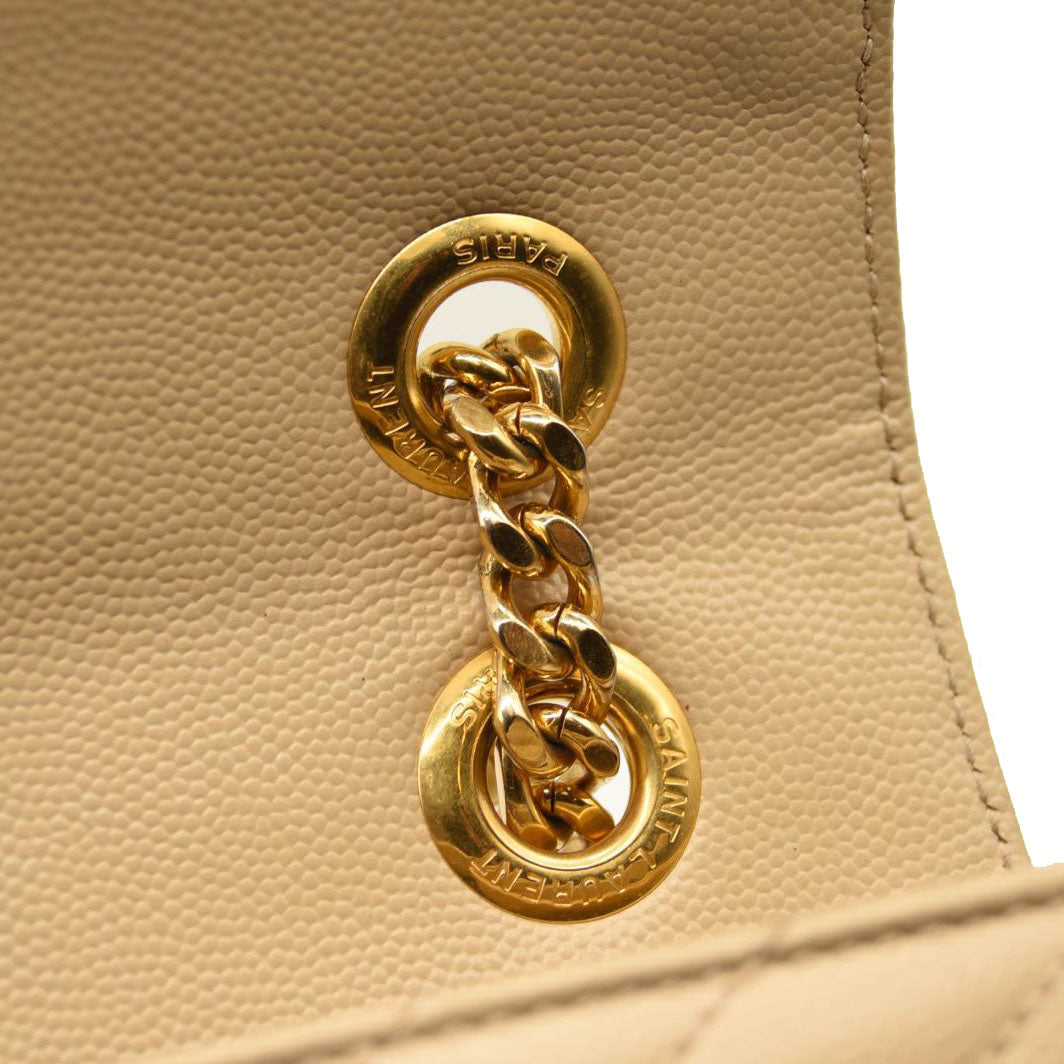 SAINT LAURENT Grain De Poudre Mixed Matelasse Large Triquilt Monogram Satchel Nude Powder