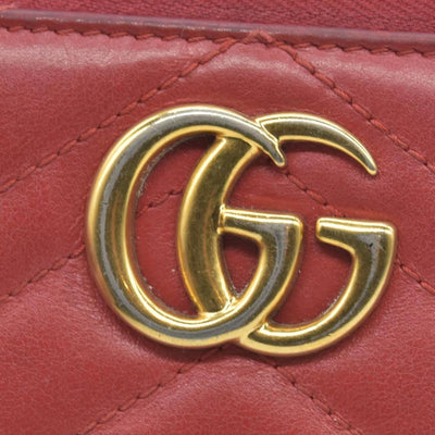 $730 Gucci Calfskin Matelasse GG Marmont Zip Around Wallet Hibiscus Red CONSIGNMENT