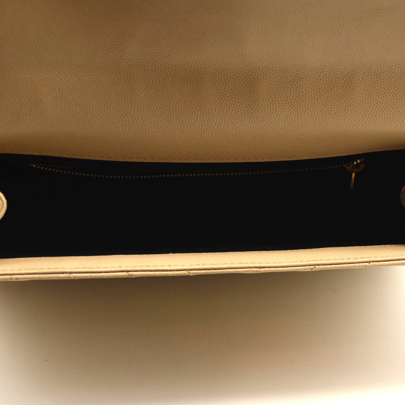 SAINT LAURENT Grain De Poudre Mixed Matelasse Large Triquilt Monogram Satchel Nude Powder